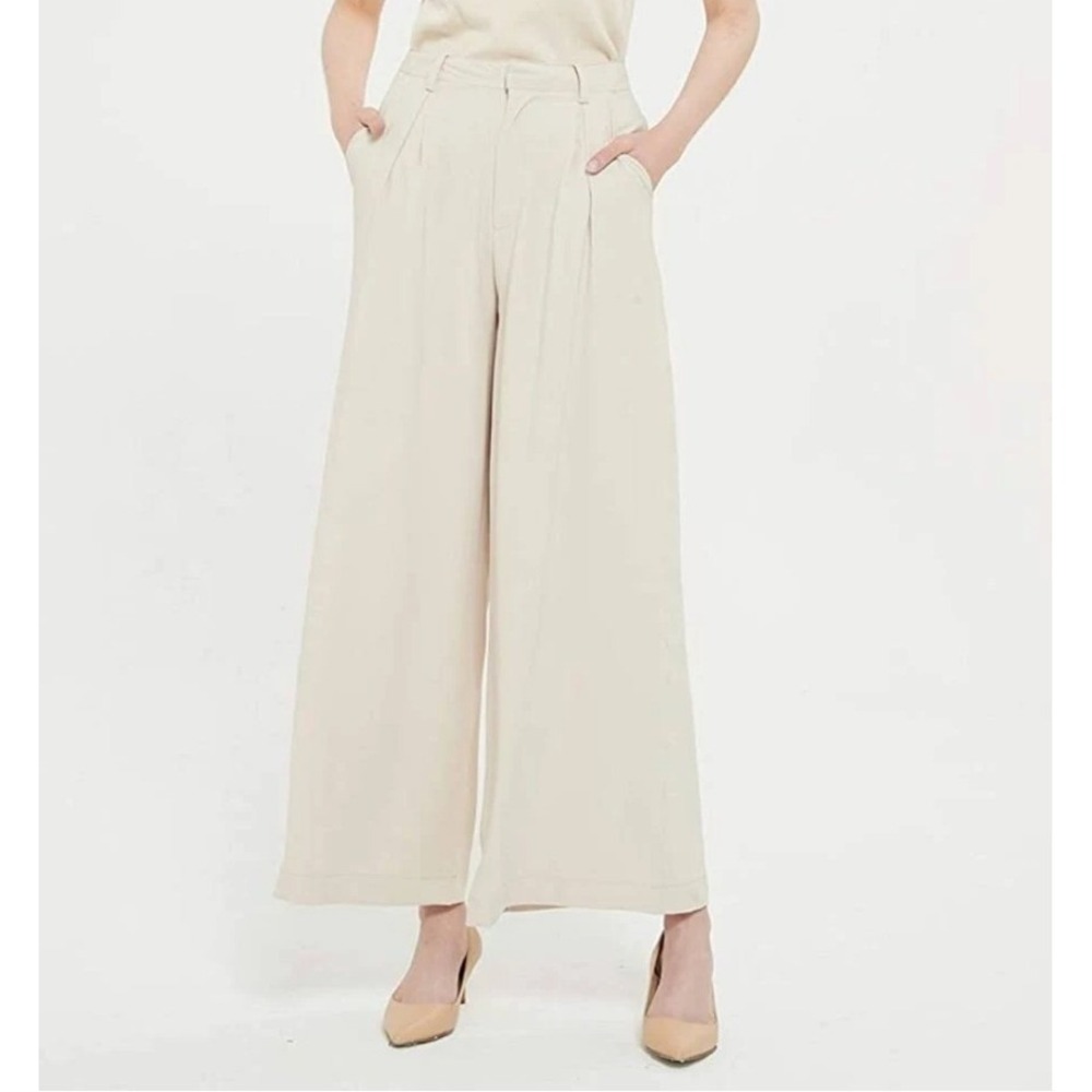 Tronjori Women's Wide Leg Pants Beige XXL High Rise Palazzo‎ New w/ Defect